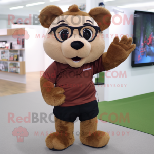 Brown Hamster mascot costume character dressed with a Polo Shirt and Reading glasses