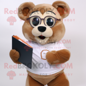 Brown Hamster mascot costume character dressed with a Polo Shirt and Reading glasses