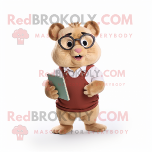 Brown Hamster mascot costume character dressed with a Polo Shirt and Reading glasses