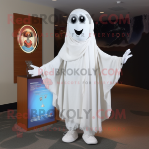 White Ghost mascot costume character dressed with a Polo Tee and Shawl pins