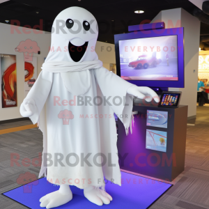 White Ghost mascot costume character dressed with a Polo Tee and Shawl pins