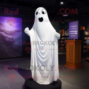 White Ghost mascot costume character dressed with a Polo Tee and Shawl pins