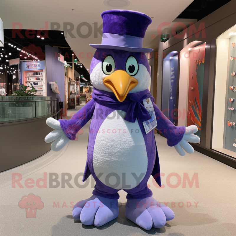 Lavender Penguin mascot costume character dressed with a Flare Jeans and Belts Lavender Penguin mascot costume character dressed with a Flare Jeans and Belts