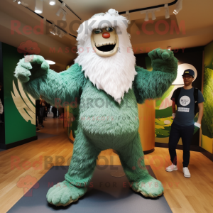 Forest Green Yeti mascot costume character dressed with a Leggings and Hats