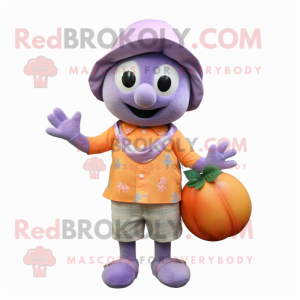 Lavender Apricot mascot costume character dressed with a Bermuda Shorts and Gloves