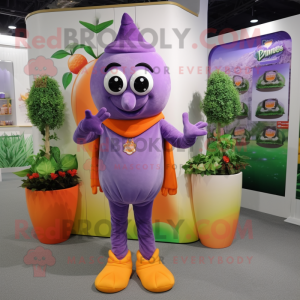 Lavender Apricot mascot costume character dressed with a Bermuda Shorts and Gloves