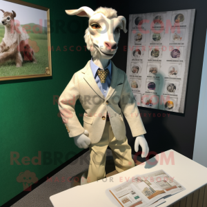 Beige Goat mascot costume character dressed with a Blazer and Pocket squares