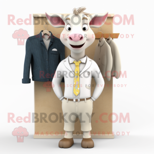 Beige Goat mascot costume character dressed with a Blazer and Pocket squares