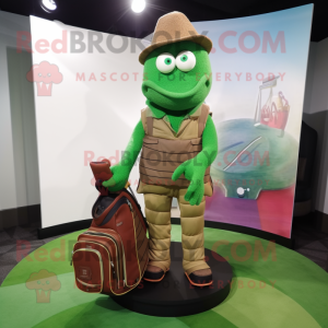 Green Golf Bag mascot costume character dressed with a Corduroy Pants and Briefcases