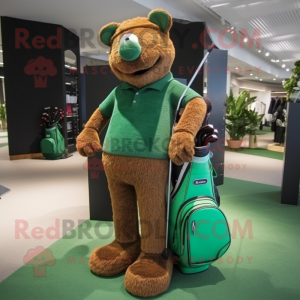 Green Golf Bag mascot costume character dressed with a Corduroy Pants and Briefcases