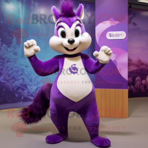 Purple Squirrel mascot costume character dressed with a Yoga Pants and Cummerbunds