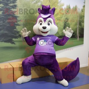 Purple Squirrel mascot costume character dressed with a Yoga Pants and Cummerbunds