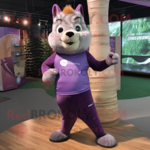 Purple Squirrel mascot costume character dressed with a Yoga Pants and Cummerbunds