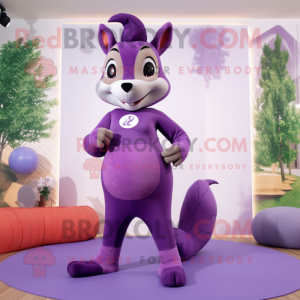 Purple Squirrel mascot costume character dressed with a Yoga Pants and Cummerbunds