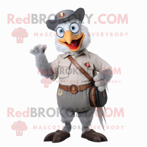 Gray Roosters mascot costume character dressed with a Henley Tee and Belts