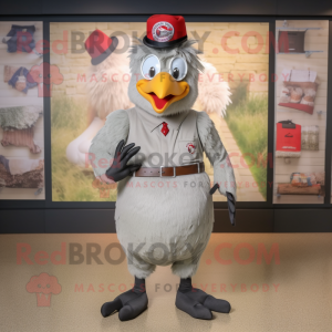 Gray Roosters mascot costume character dressed with a Henley Tee and Belts