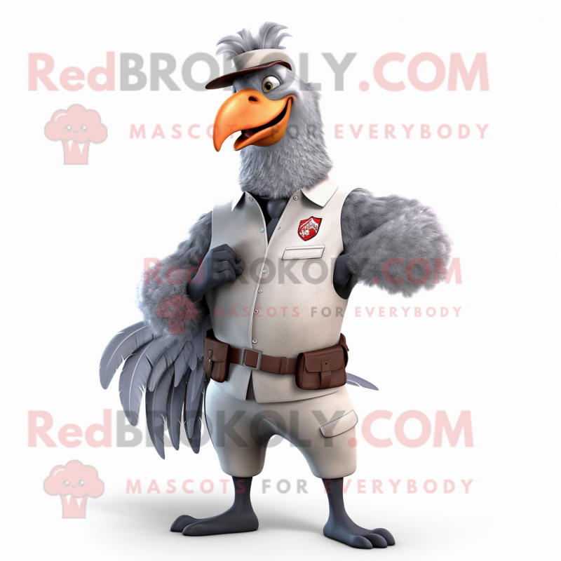 Gray Roosters mascot costume character dressed with a Henley Tee and Belts Gray Roosters mascot costume character dressed with a Henley Tee and Belts