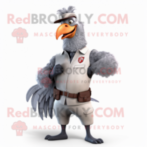 Gray Roosters mascot costume character dressed with a Henley Tee and Belts