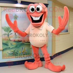 Peach Lobster Bisque mascot costume character dressed with a Capri Pants and Shoe clips