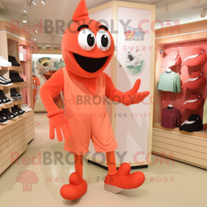 Peach Lobster Bisque mascot costume character dressed with a Capri Pants and Shoe clips
