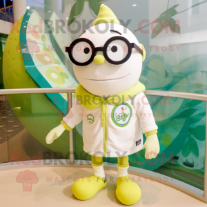 Cream Cucumber mascot costume character dressed with a Swimwear and Eyeglasses