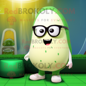 Cream Cucumber mascot costume character dressed with a Swimwear and Eyeglasses