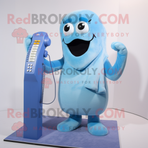 Sky Blue Phone mascot costume character dressed with a Tank Top and Scarf clips