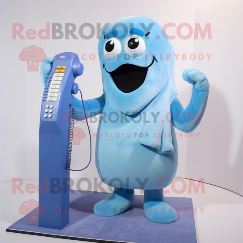 Sky Blue Phone mascot costume character dressed with a Tank Top and Scarf clips Sky Blue Phone mascot costume character dressed with a Tank Top and Scarf clips