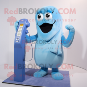 Sky Blue Phone mascot costume character dressed with a Tank Top and Scarf clips