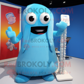 Sky Blue Phone mascot costume character dressed with a Tank Top and Scarf clips