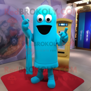 Sky Blue Phone mascot costume character dressed with a Tank Top and Scarf clips