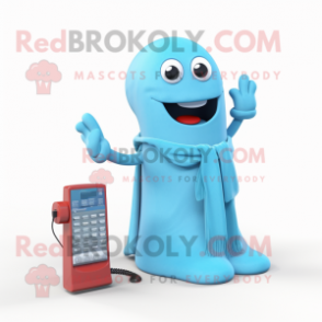 Sky Blue Phone mascot costume character dressed with a Tank Top and Scarf clips