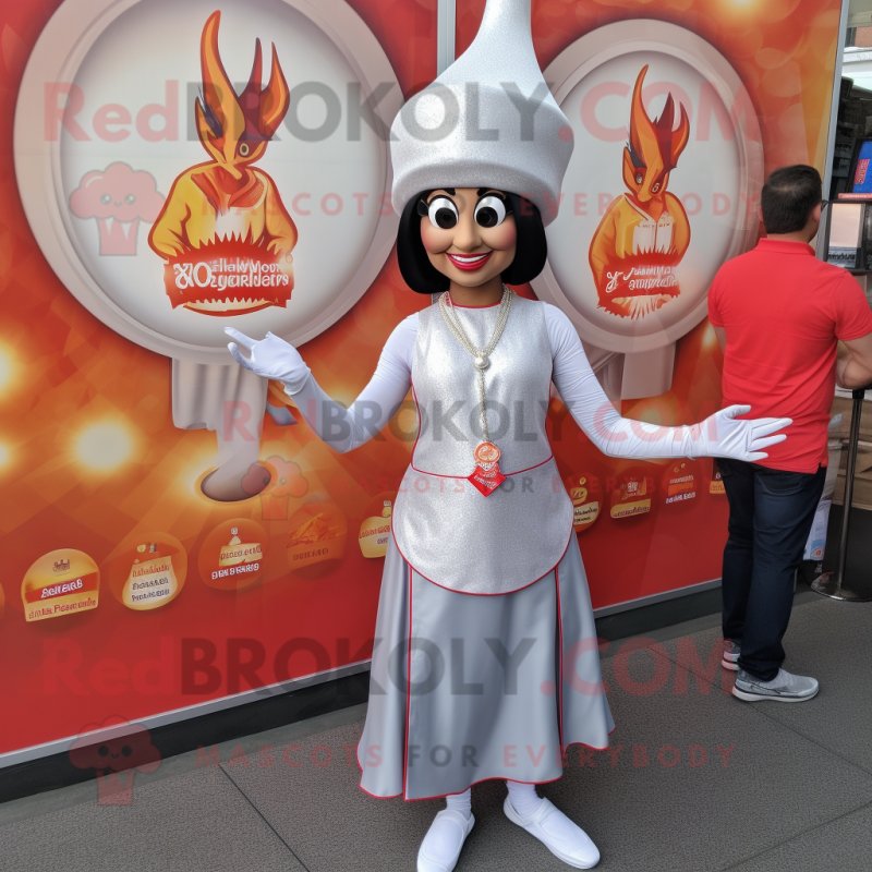 Silver Tikka Masala mascot costume character dressed with a Mini Dress and Headbands