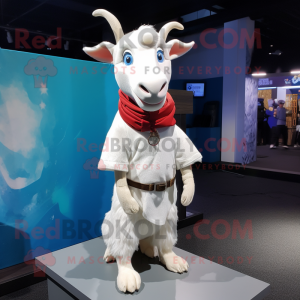 White Goat mascot costume character dressed with a T-Shirt and Scarf clips