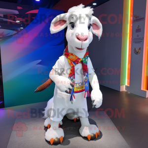 White Goat mascot costume character dressed with a T-Shirt and Scarf clips