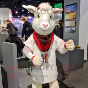 White Goat mascot costume character dressed with a T-Shirt and Scarf clips