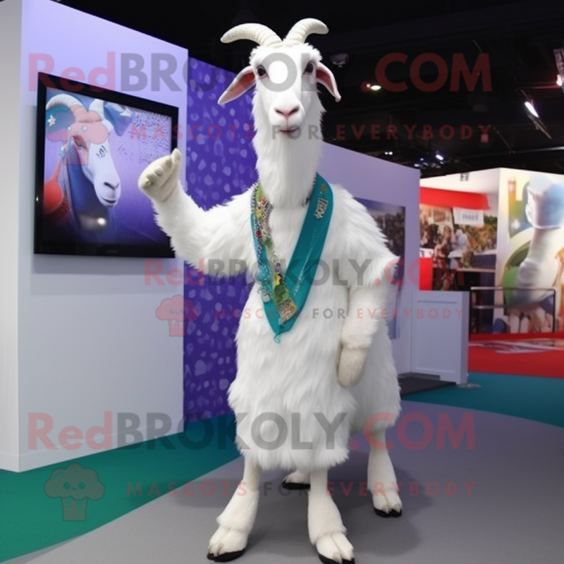 White Goat mascot costume character dressed with a T-Shirt and Scarf clips