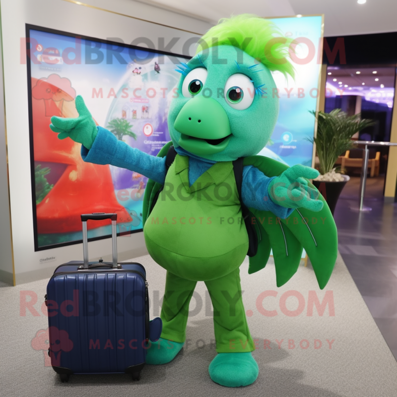 Green Betta Fish mascot costume character dressed with a Trousers and Briefcases