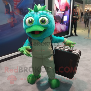 Green Betta Fish mascot costume character dressed with a Trousers and Briefcases