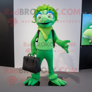 Green Betta Fish mascot costume character dressed with a Trousers and Briefcases