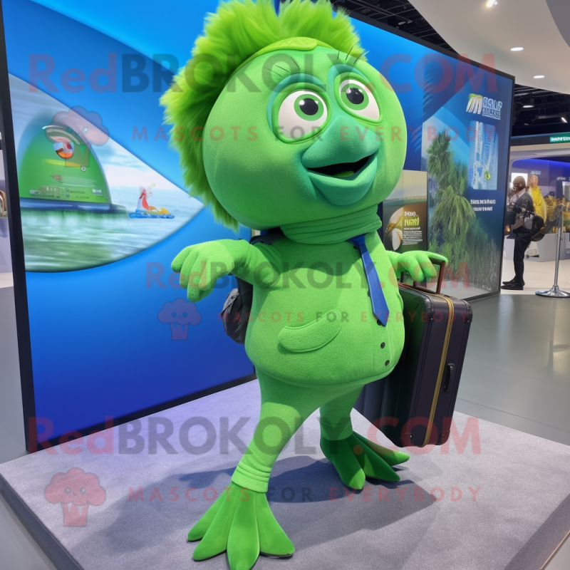 Green Betta Fish mascot costume character dressed with a Trousers and Briefcases