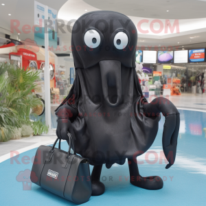 Black Squid mascot costume character dressed with a V-Neck Tee and Handbags