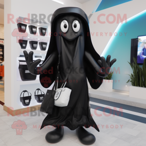 Black Squid mascot costume character dressed with a V-Neck Tee and Handbags