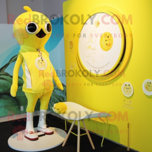 Lemon Yellow Seal mascot costume character dressed with a One-Piece Swimsuit and Hairpins