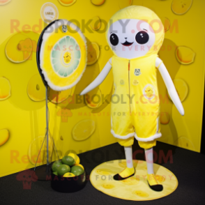 Lemon Yellow Seal mascot costume character dressed with a One-Piece Swimsuit and Hairpins