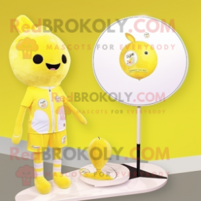 Lemon Yellow Seal mascot costume character dressed with a One-Piece Swimsuit and Hairpins