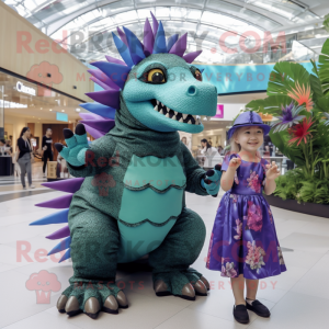 nan Stegosaurus mascot costume character dressed with a Midi Dress and Caps