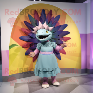 nan Stegosaurus mascot costume character dressed with a Midi Dress and Caps
