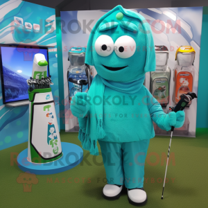 Cyan Golf Bag maskot kostym...