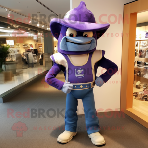 Lavender American Football Helmet mascot costume character dressed with a Bootcut Jeans and Tie pins